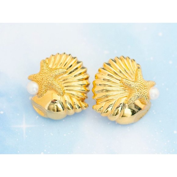 Vintage Shell Starfish Clip On Earrings by Avon - J2 - Picture 2 of 3